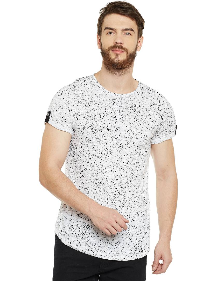 White Cotton Print Round Neck Half Sleeve T-Shirt