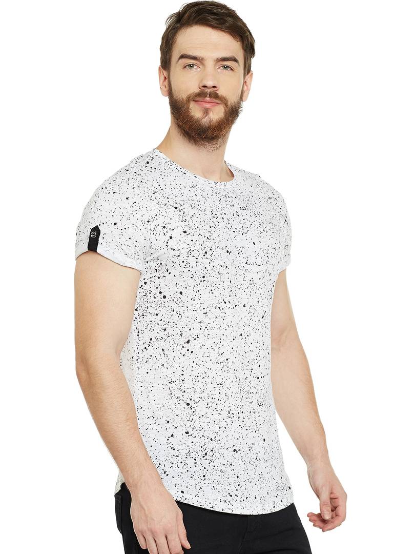 White Cotton Print Round Neck Half Sleeve T-Shirt