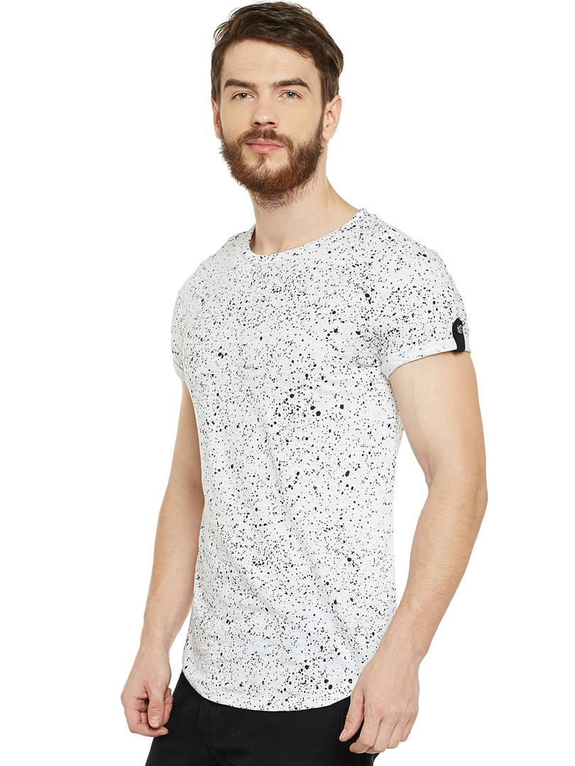 White Cotton Print Round Neck Half Sleeve T-Shirt