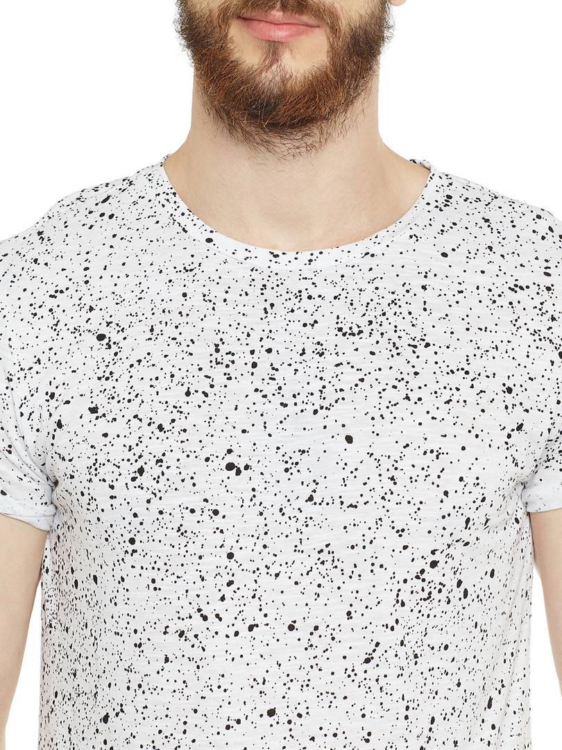 White Cotton Print Round Neck Half Sleeve T-Shirt