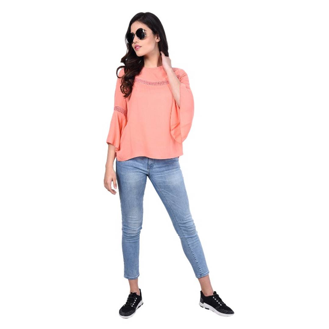 Bell Sleeve Top With Lace Detail
