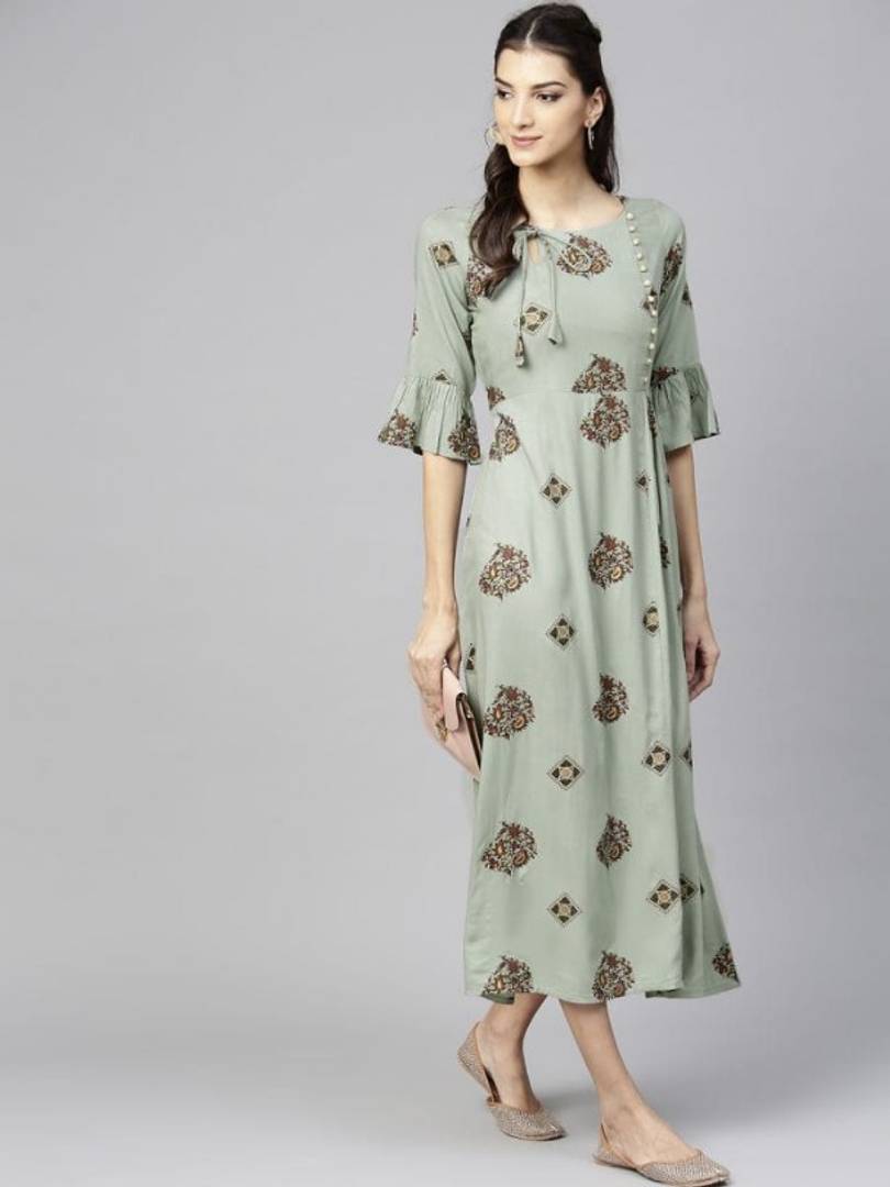 Rayon Mint Green Printed Kurti