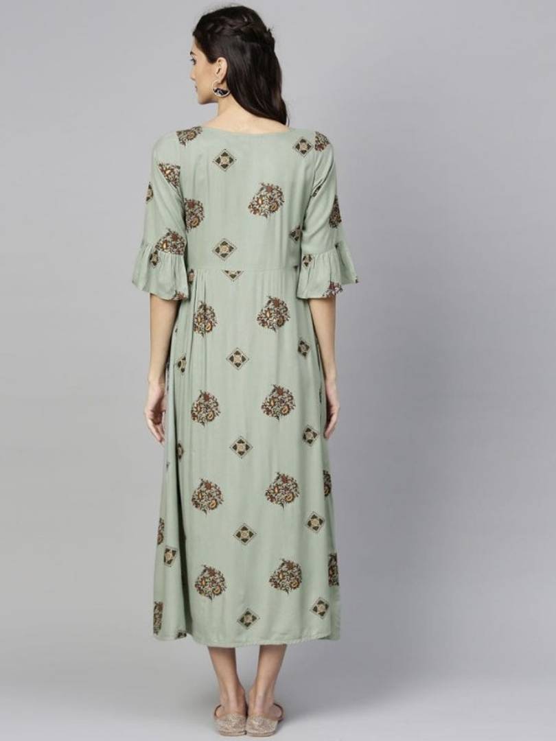 Rayon Mint Green Printed Kurti