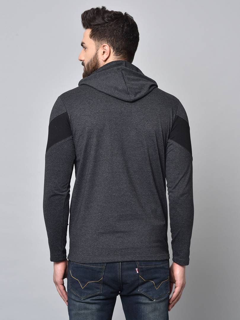 Grey Colourblocked Cotton Hooded Tees