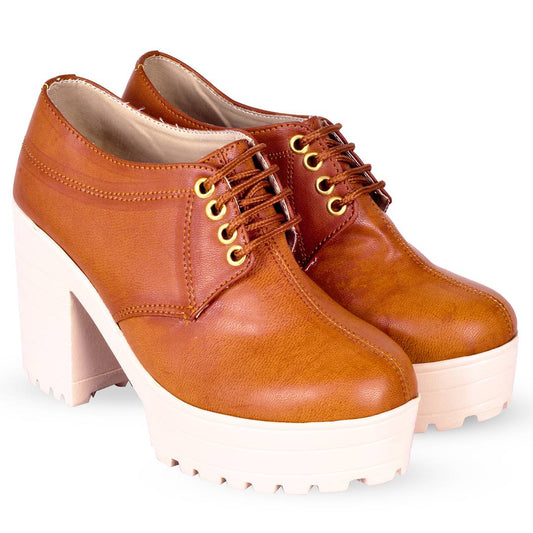 Tan Synthetic Solid Heeled Boots