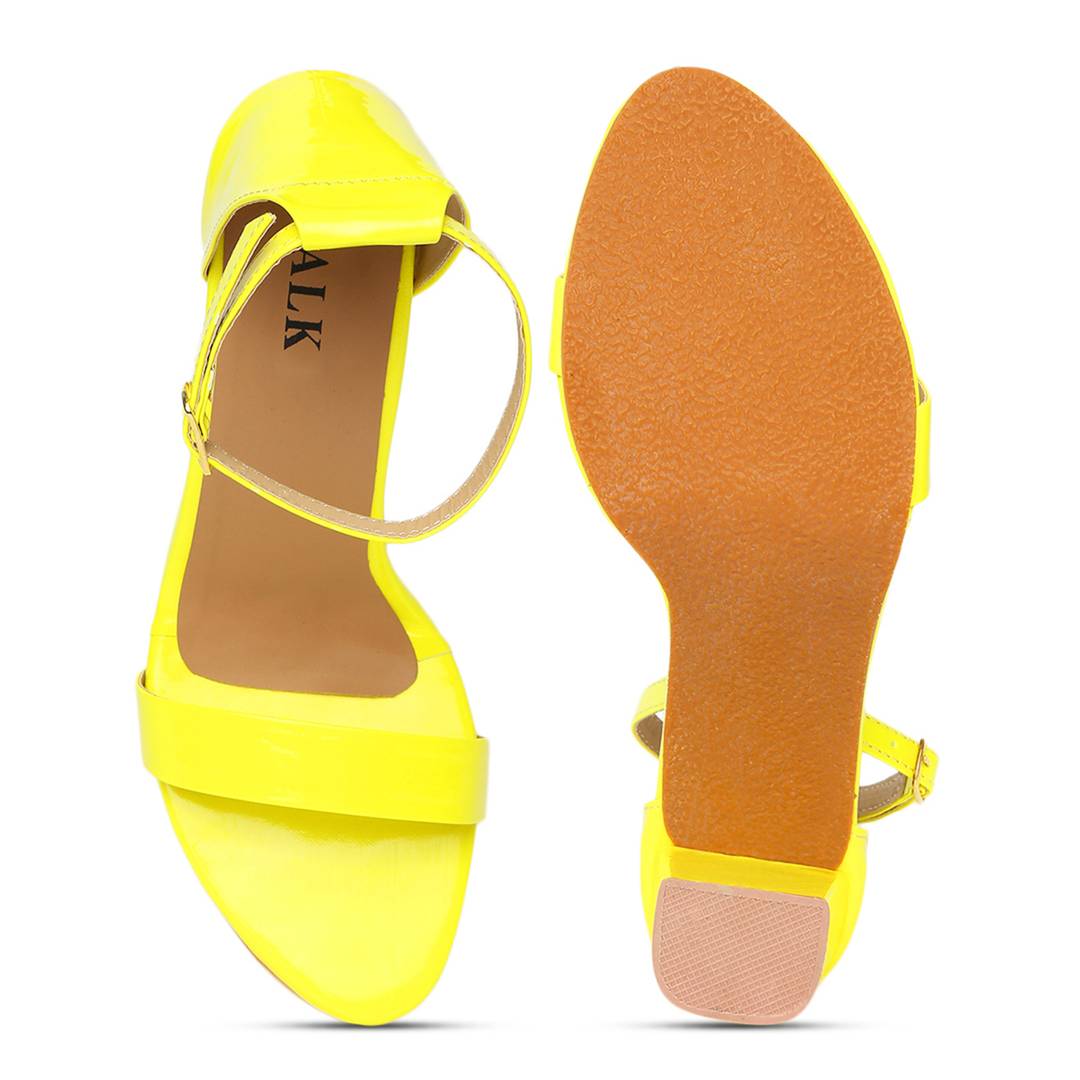 Synthetic Leather Yellow Solid Block Heel
