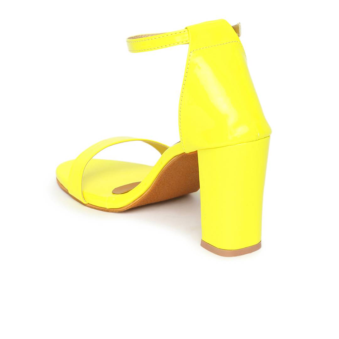 Synthetic Leather Yellow Solid Block Heel