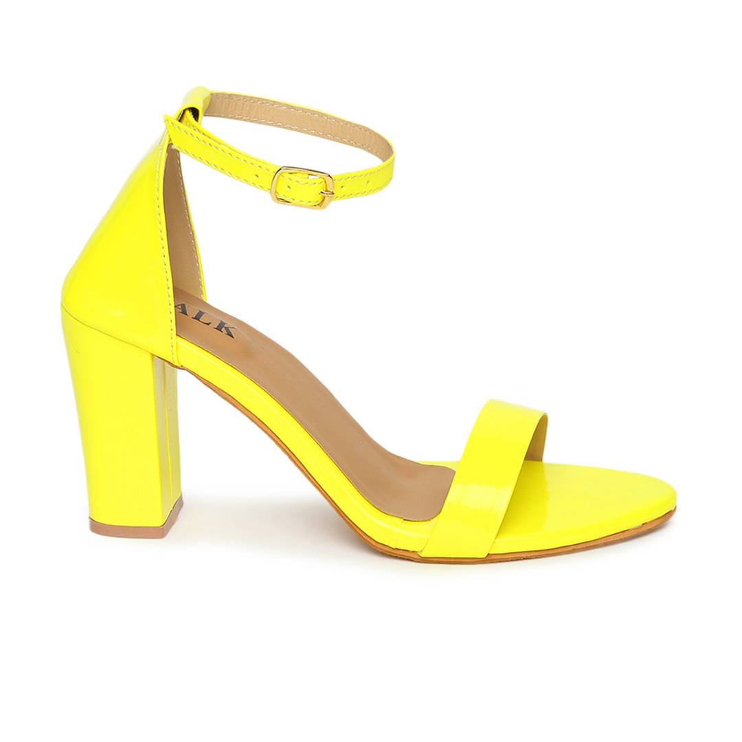 Synthetic Leather Yellow Solid Block Heel