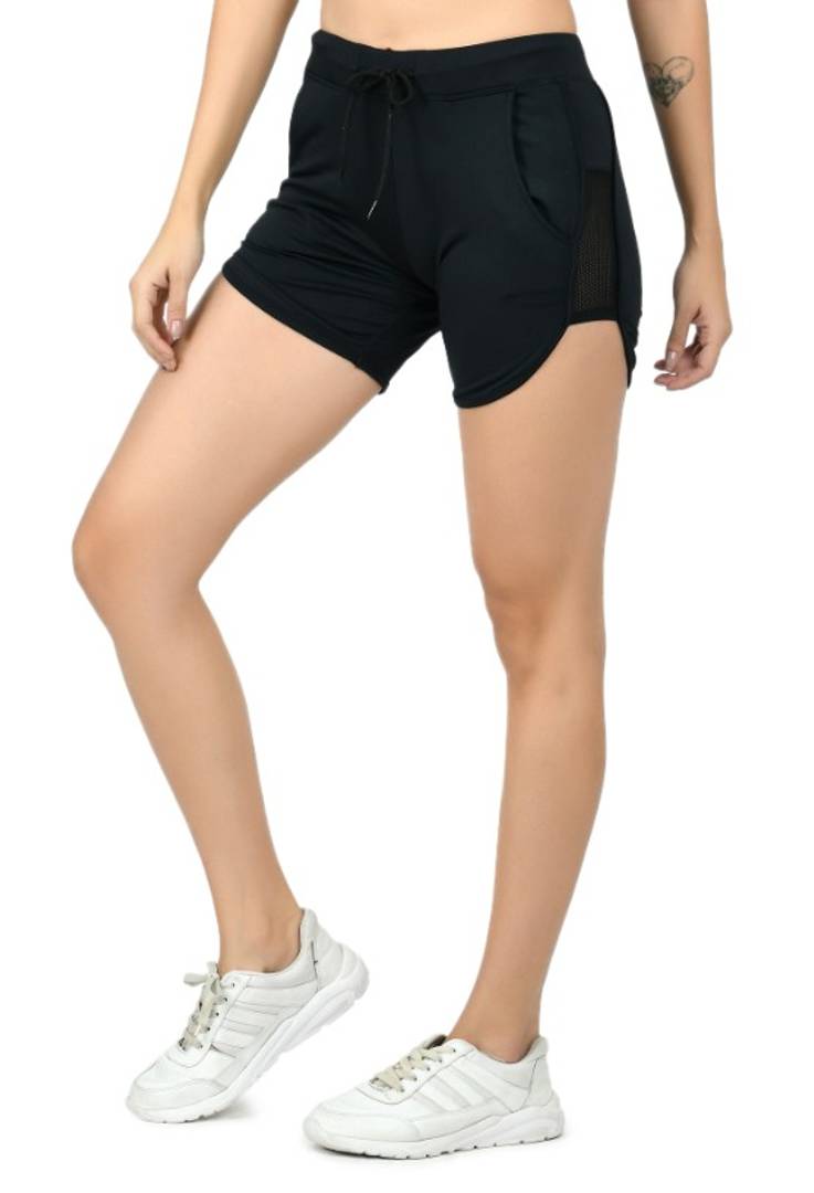 Women Dry-Fit Black Hot Pants Shorts