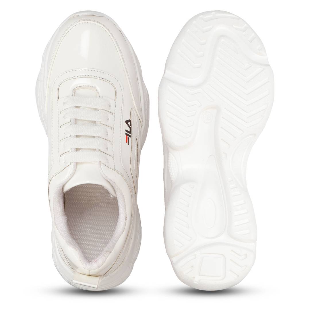 Stylish PU White Solid Sports Shoes For Women