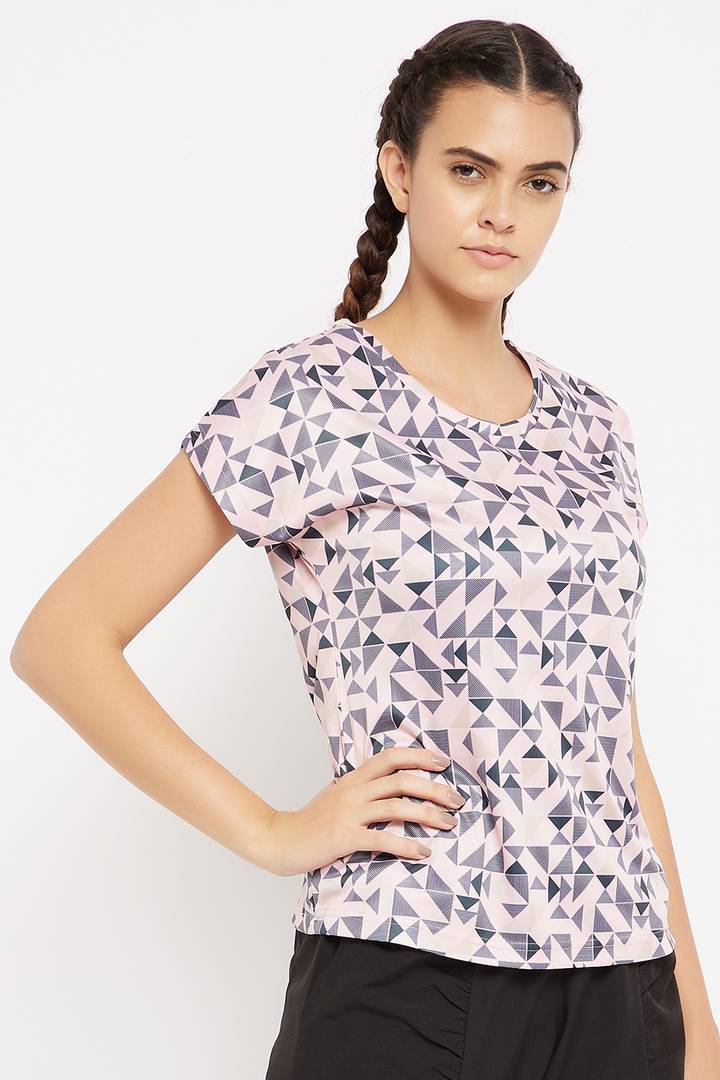 Round Neck Geometric Print Sports T-shirt