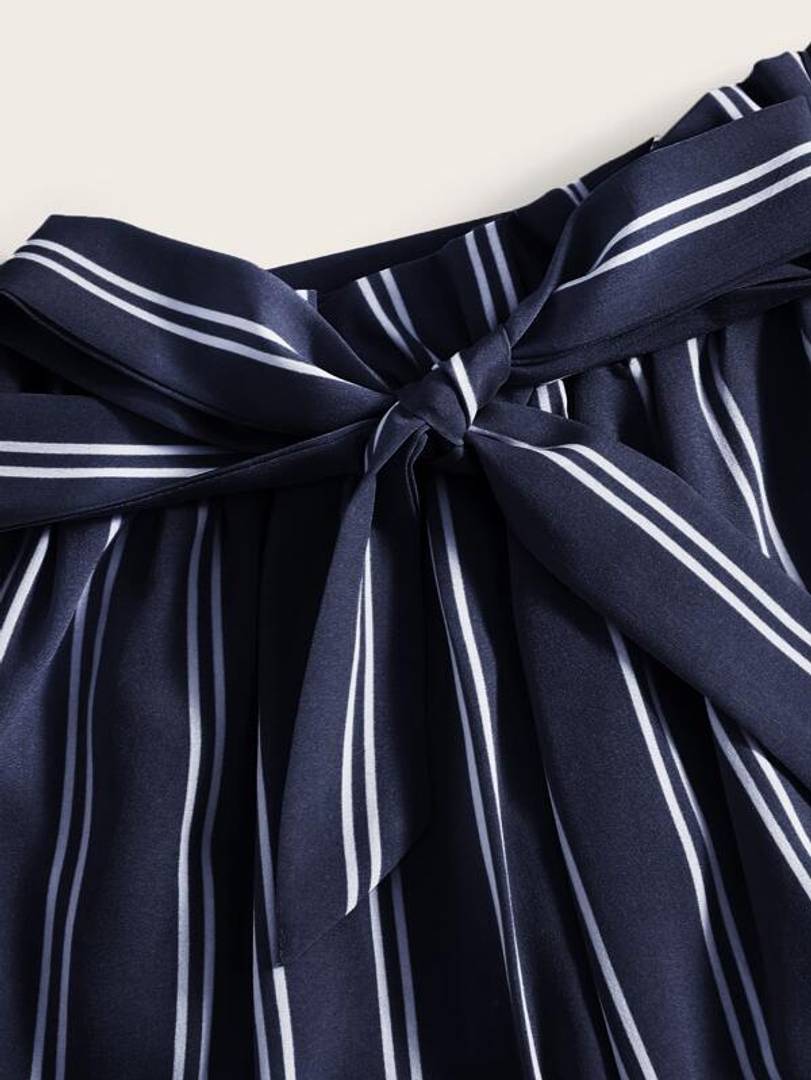 Trendy Women Navy Blue Stripe Short