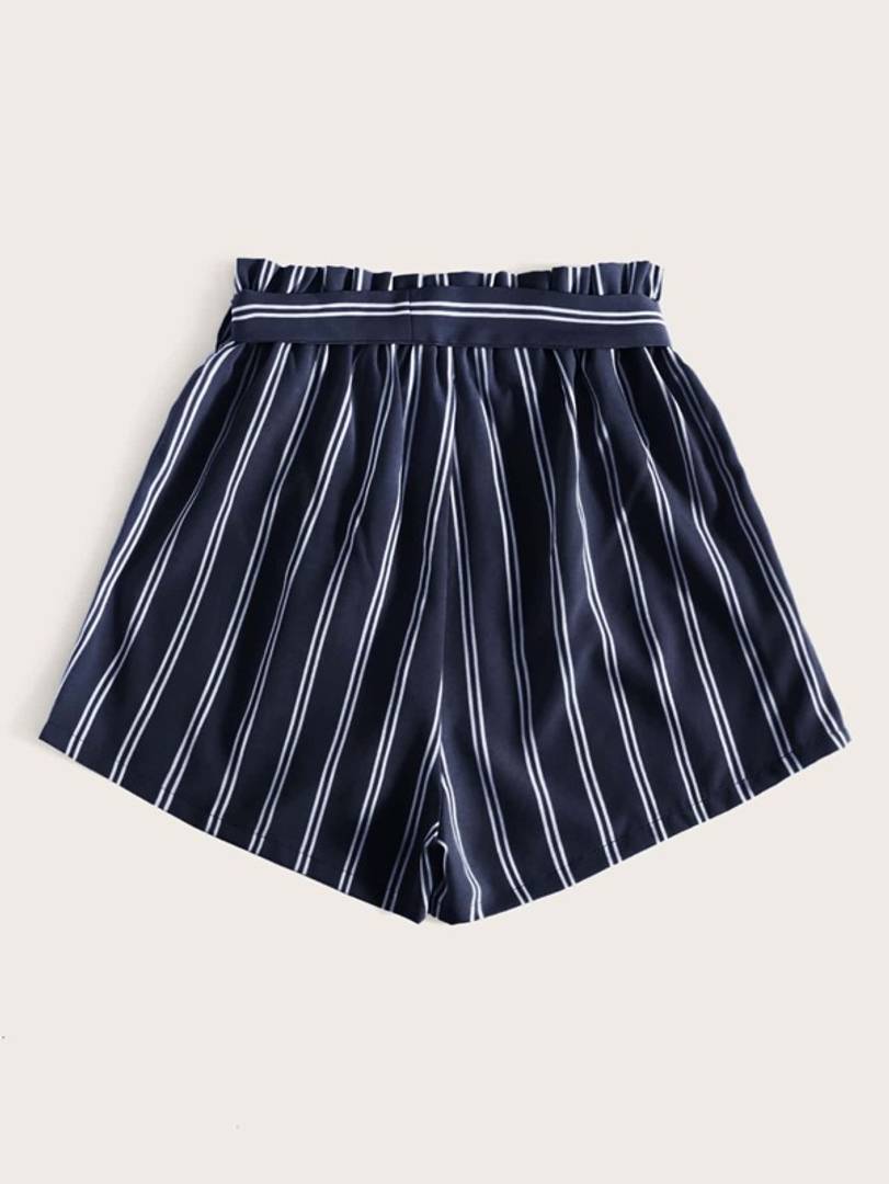 Trendy Women Navy Blue Stripe Short