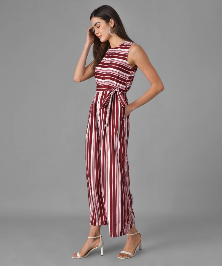 Red Striped Flare Jumpsuit