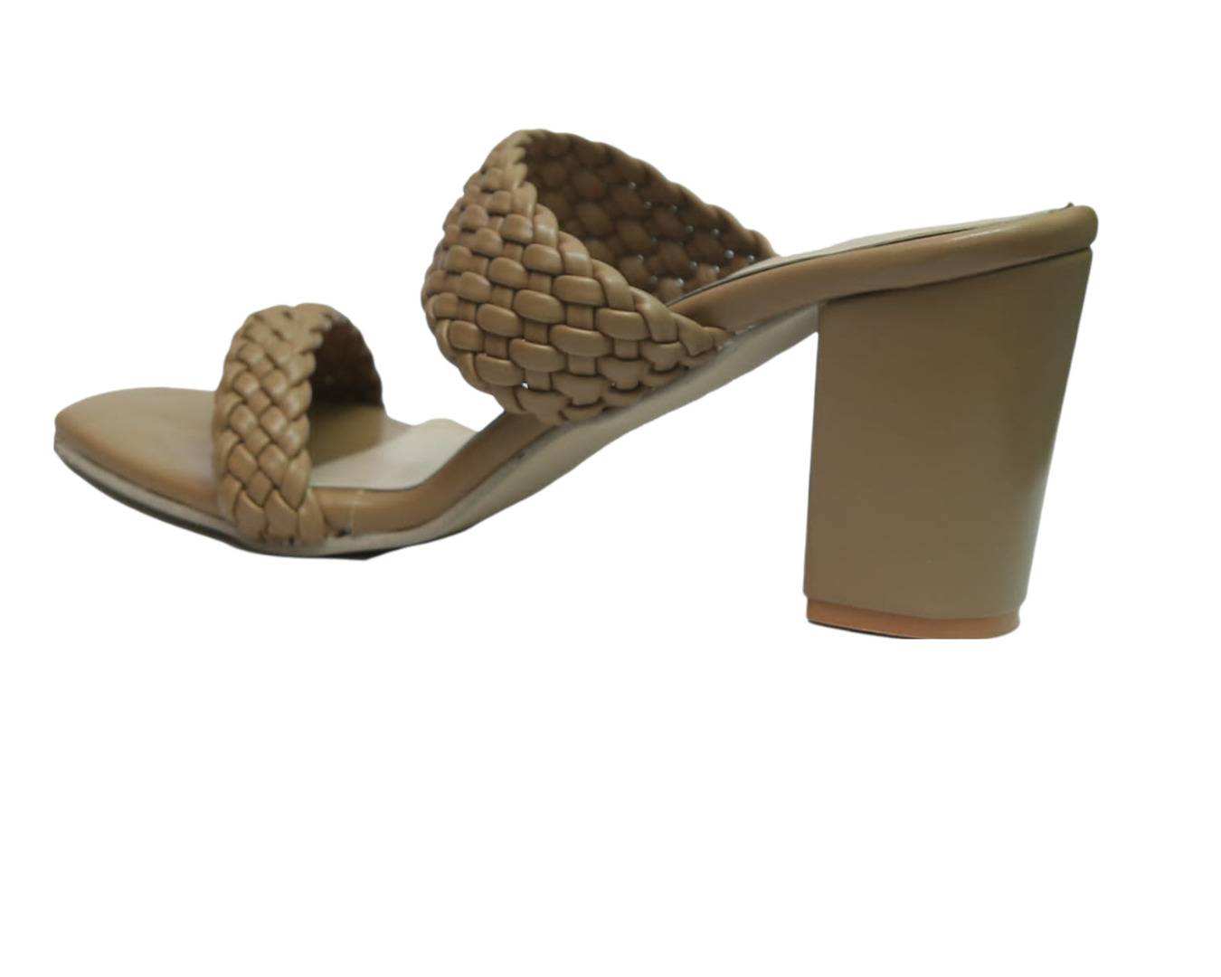 Stylish Rexine & EVA Beige Solid Block Heels Sandals For Women