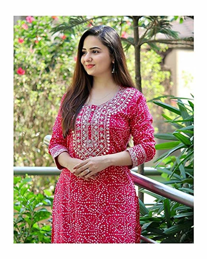 Rayon Bandhej Kurti With Pant Set