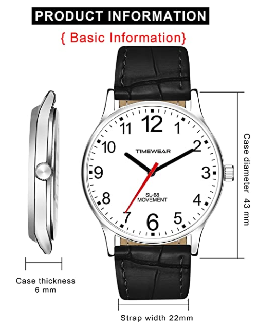 TIMEWEAR Analog Number Dial Leather Strap Watch