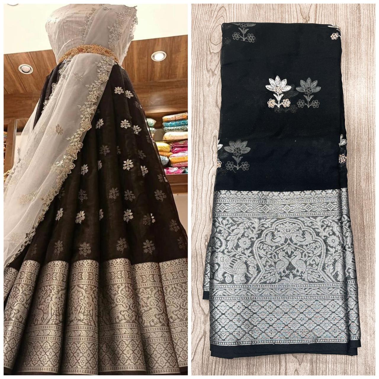 Black and on sale white half saree