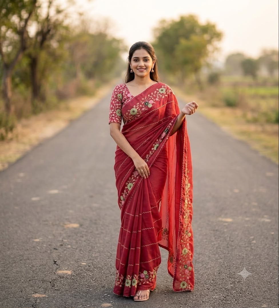 Georgette Embroidered Saree