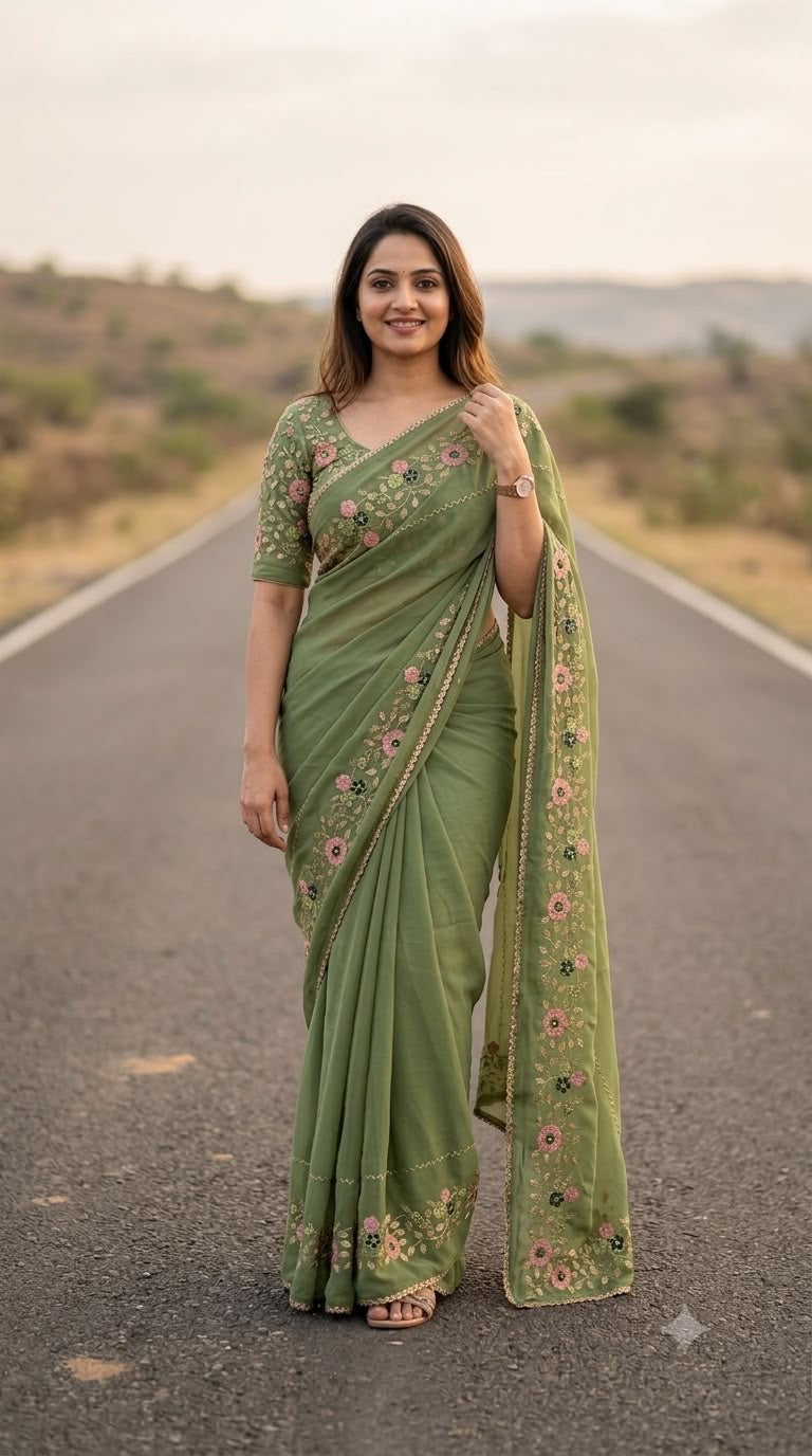 Georgette Embroidered Saree