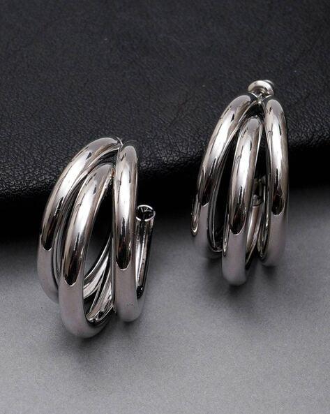 AVR JEWELS Silver plated korean Trihoop Earrings For Women and Girls