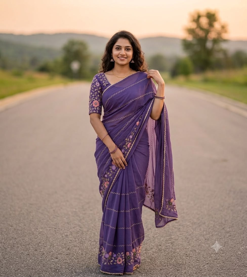 Georgette Embroidered Saree