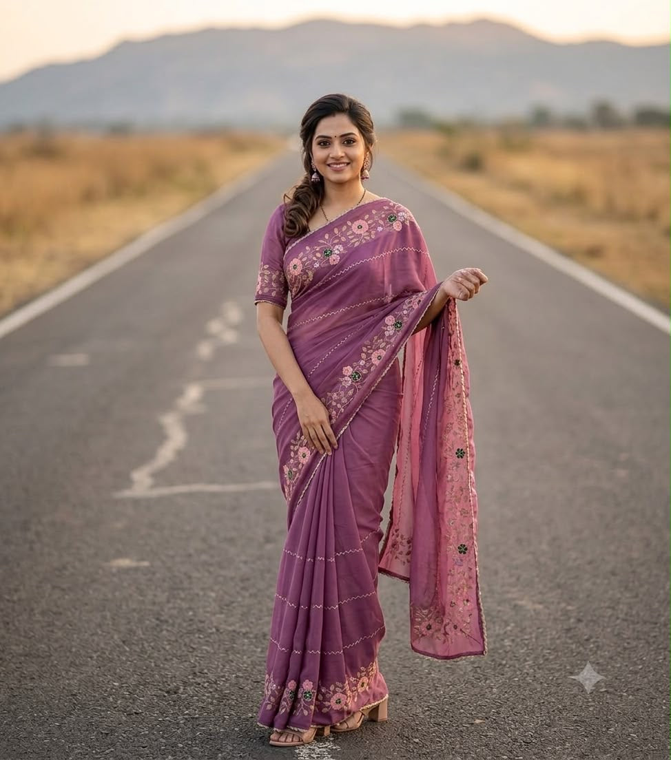 Georgette Embroidered Saree