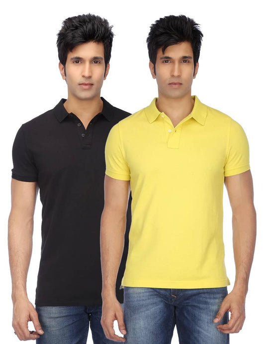 Multicoloured Cotton Slim Fit Polos T-Shirt (Pack of 2)
