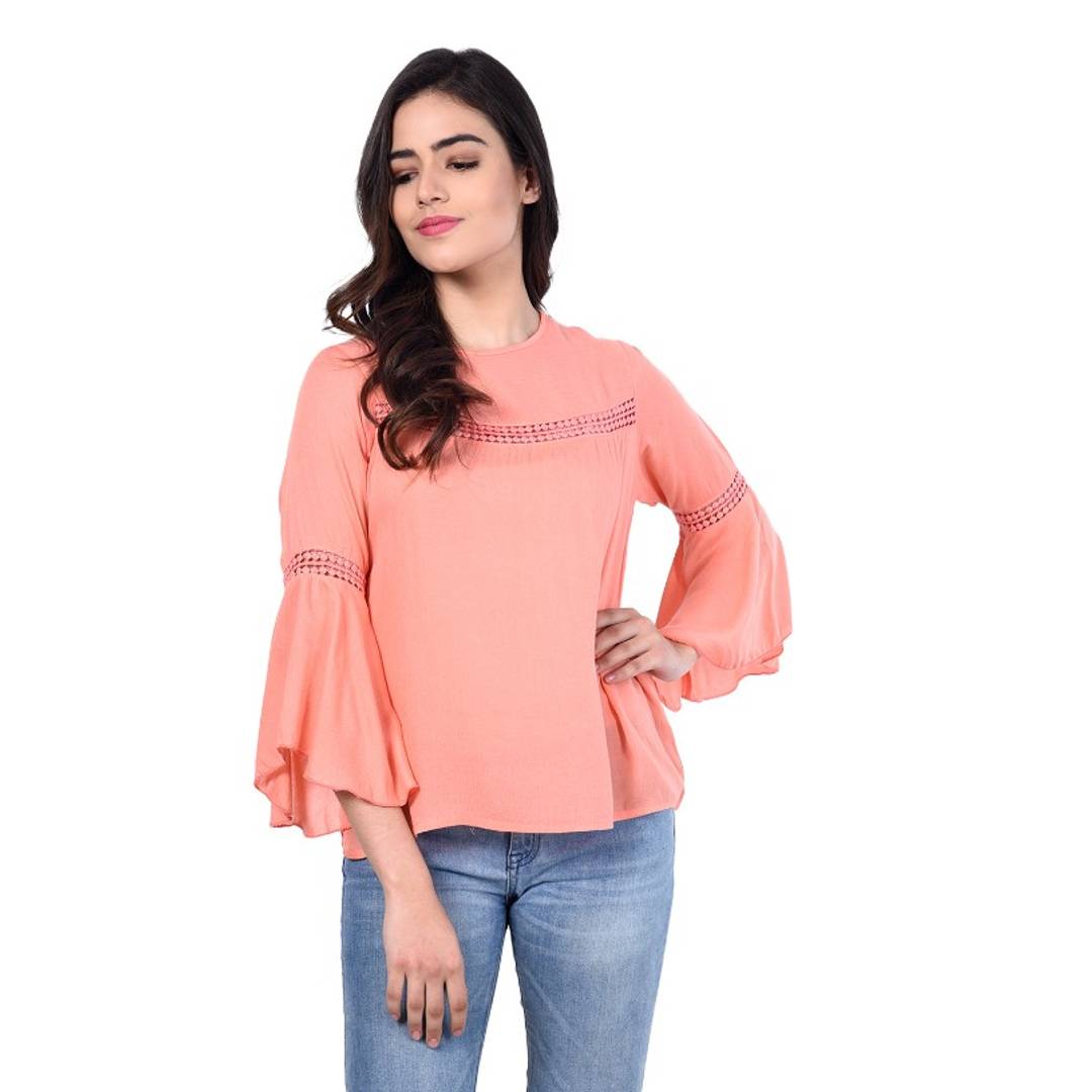 Bell Sleeve Top With Lace Detail