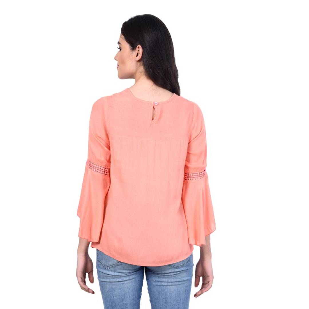 Bell Sleeve Top With Lace Detail
