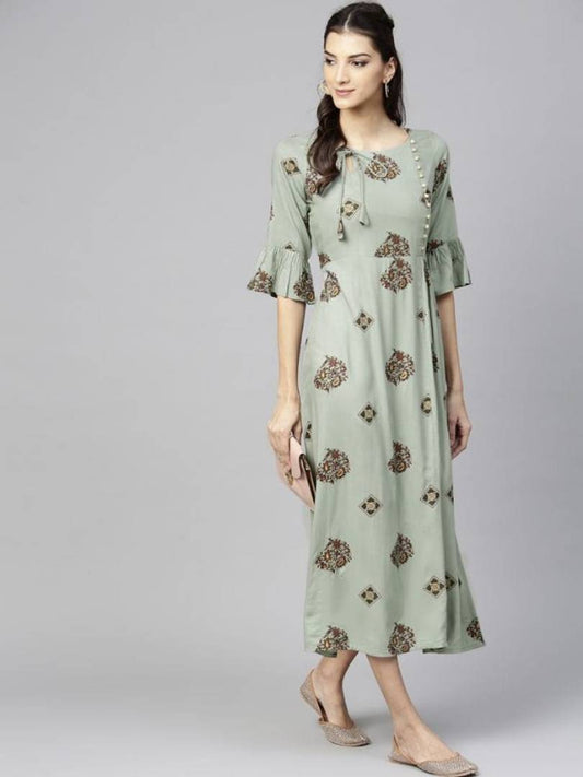 Rayon Mint Green Printed Kurti