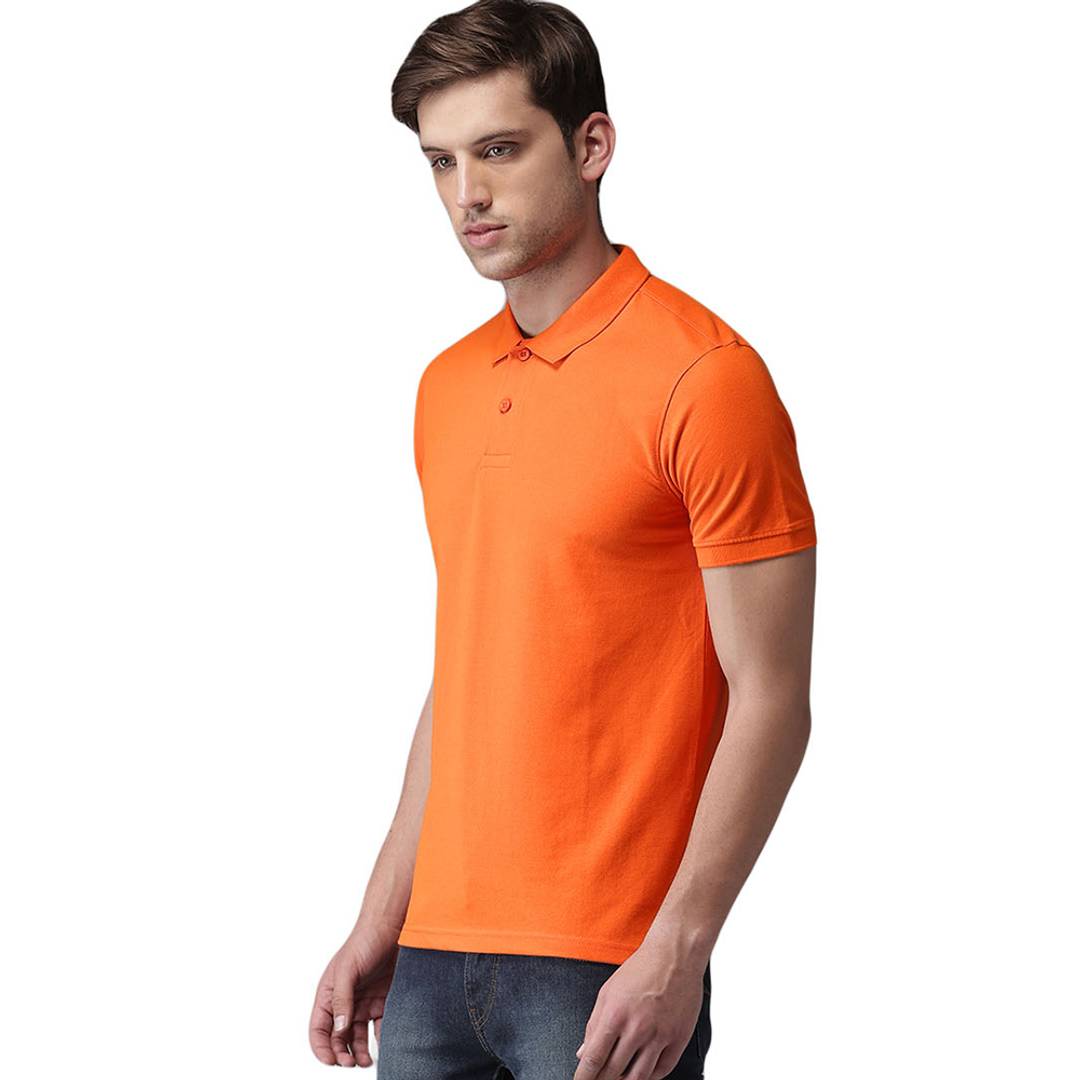 Orange Cotton Blend Solid Polos T-Shirt