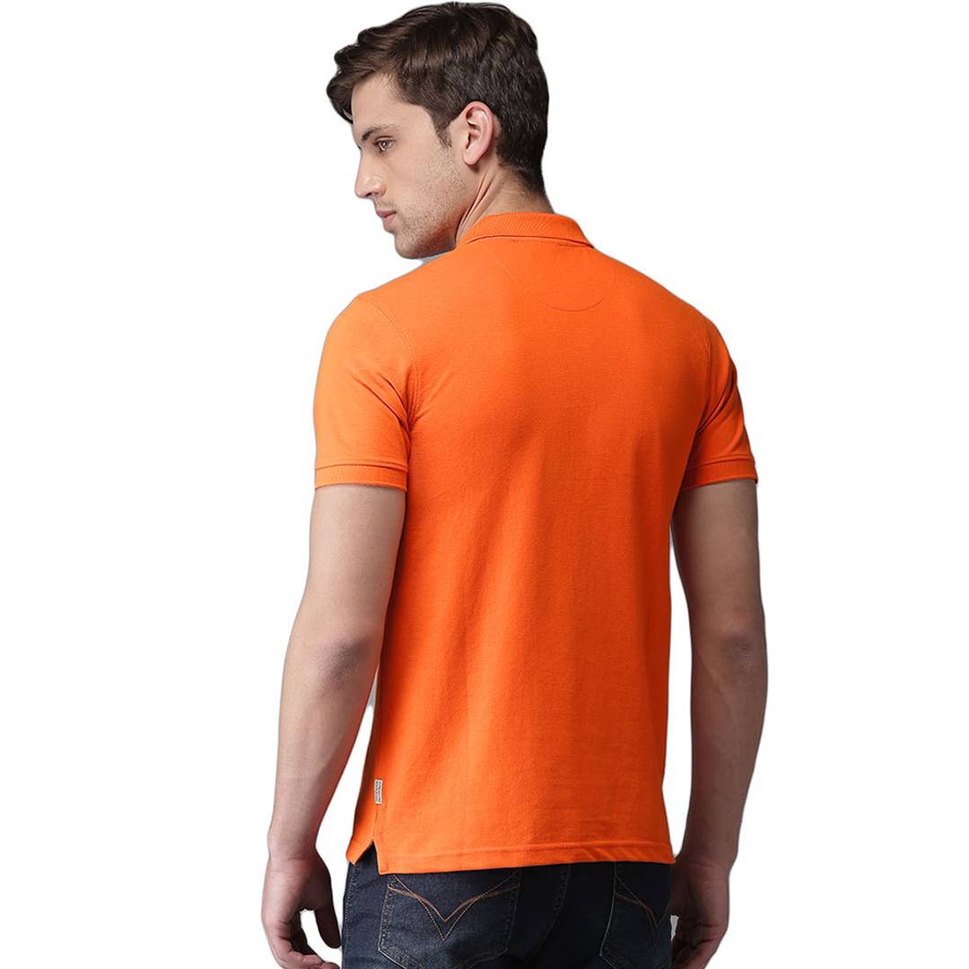 Orange Cotton Blend Solid Polos T-Shirt