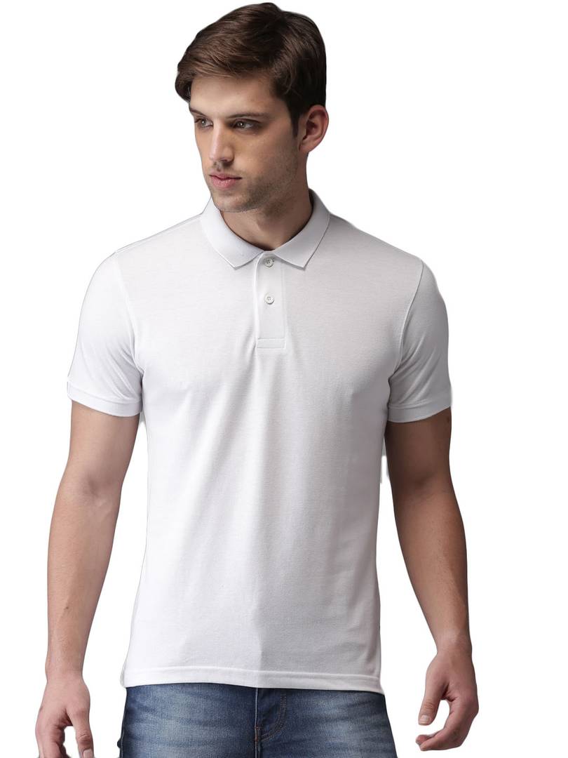 White Cotton Blend Solid Polos T-Shirt