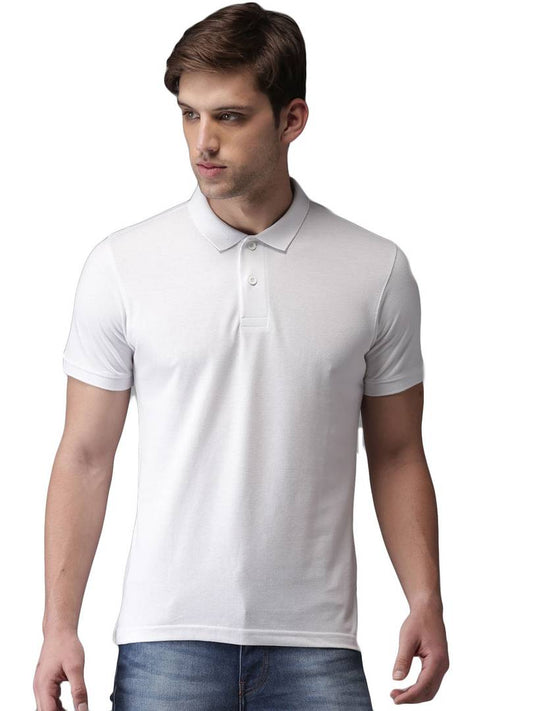 White Cotton Blend Solid Polos T-Shirt