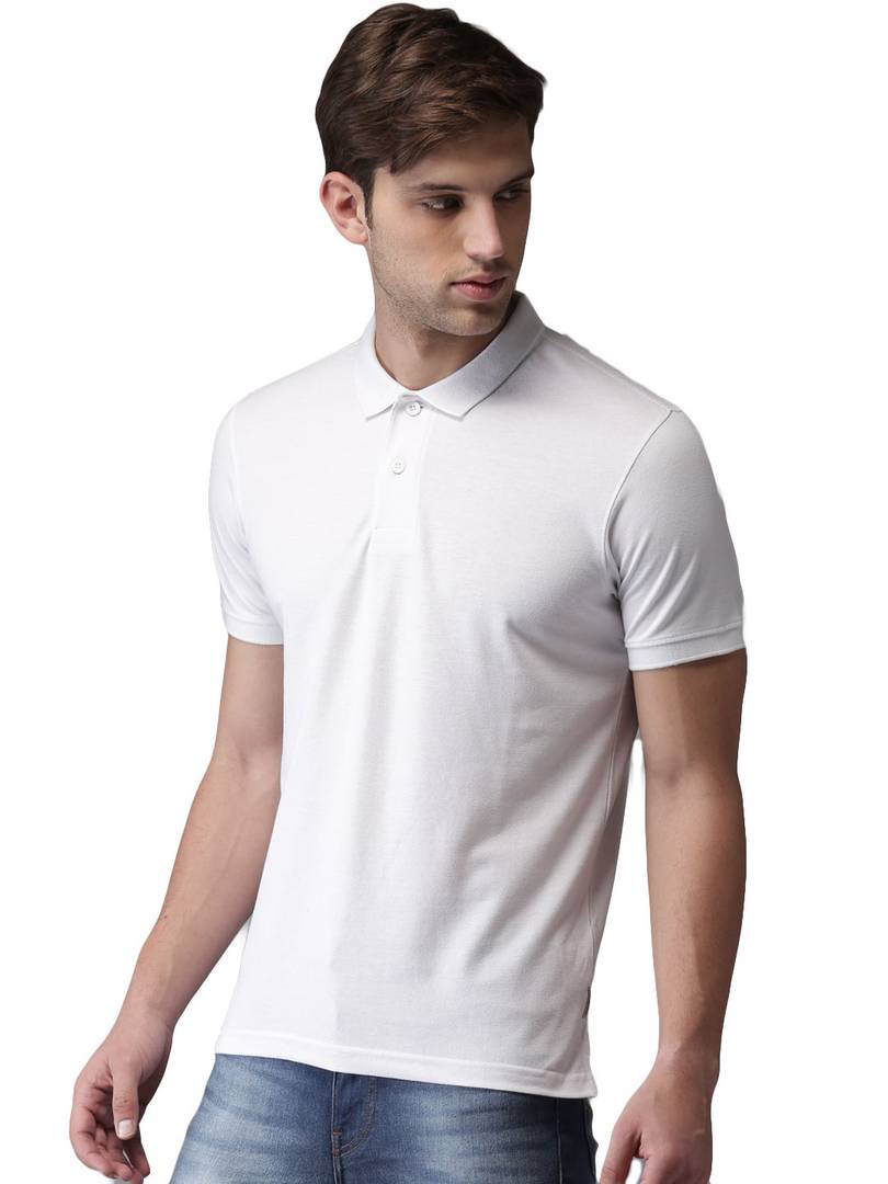 White Cotton Blend Solid Polos T-Shirt