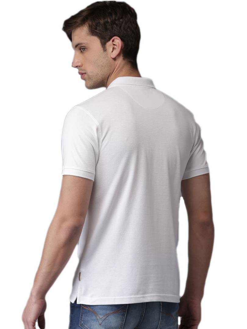 White Cotton Blend Solid Polos T-Shirt