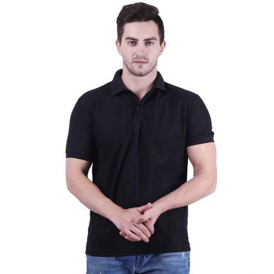 Black Cotton Solid Polos