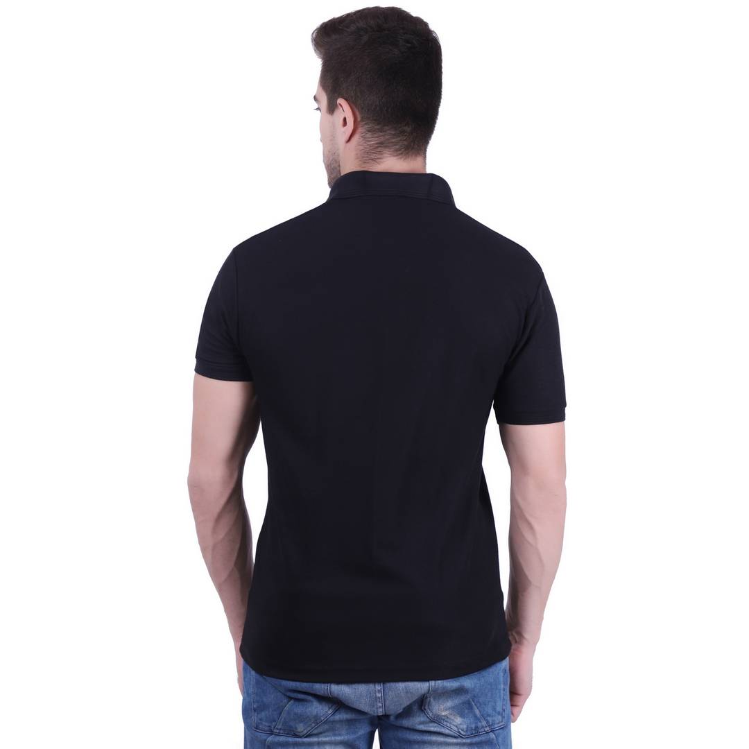 Black Cotton Solid Polos