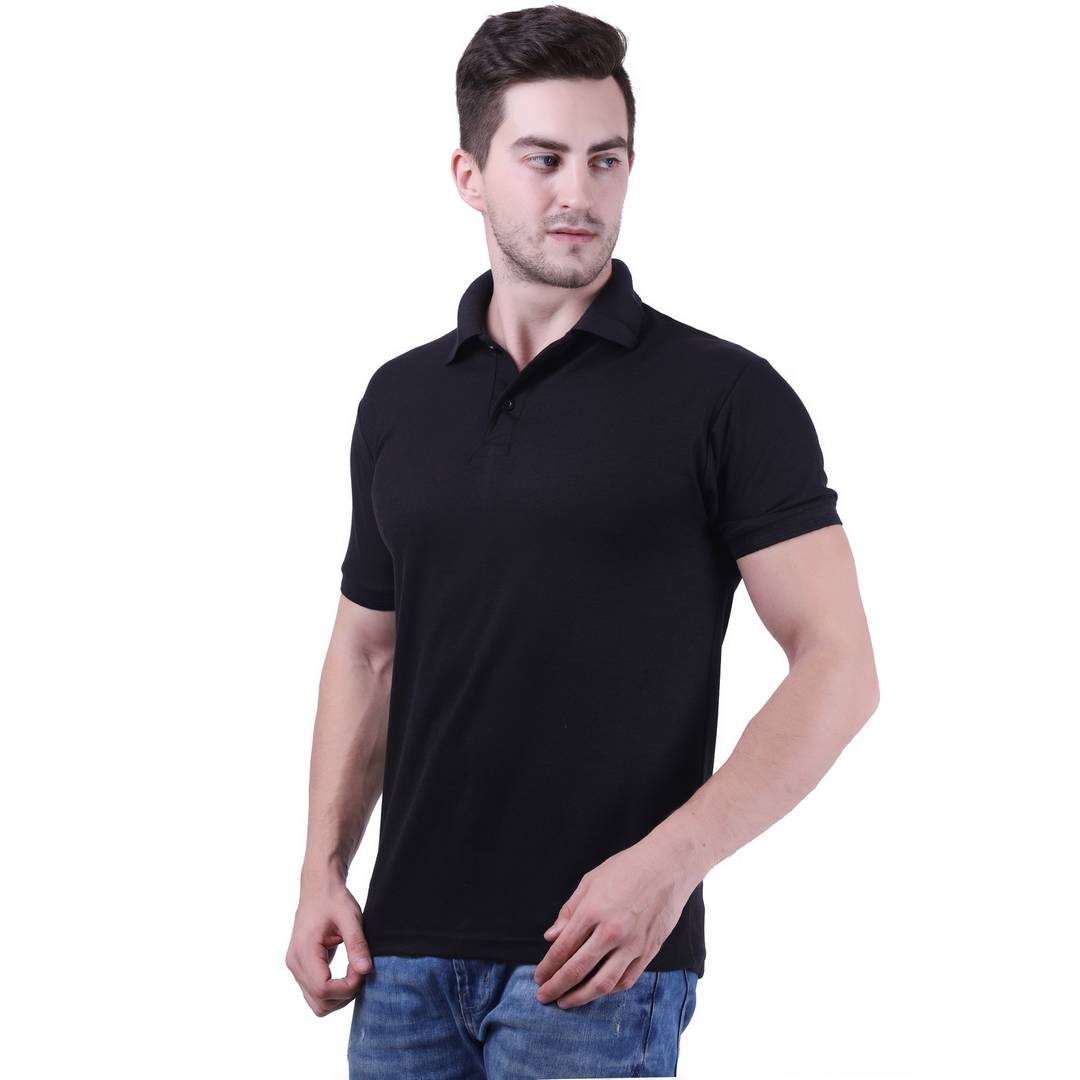 Black Cotton Solid Polos