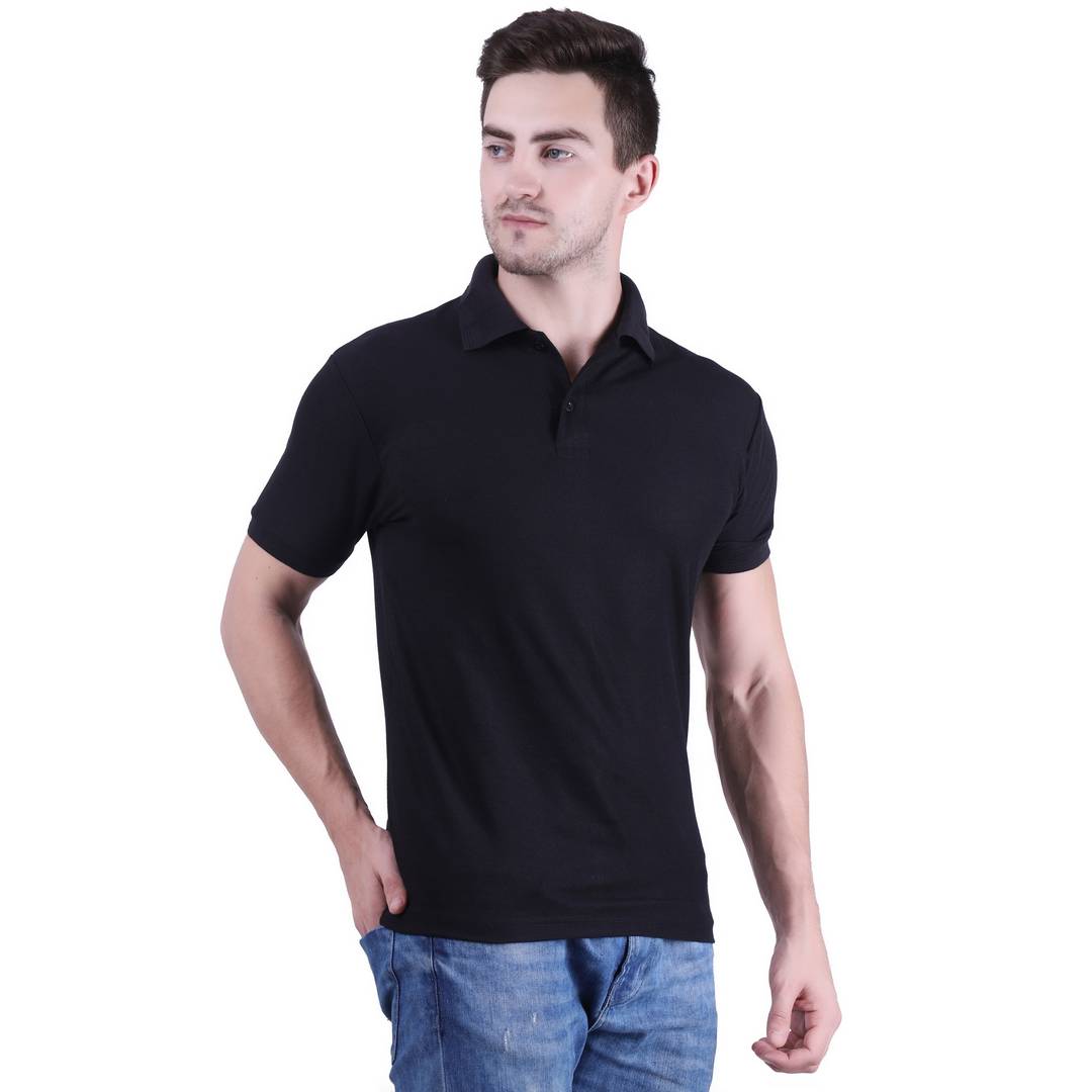 Black Cotton Solid Polos