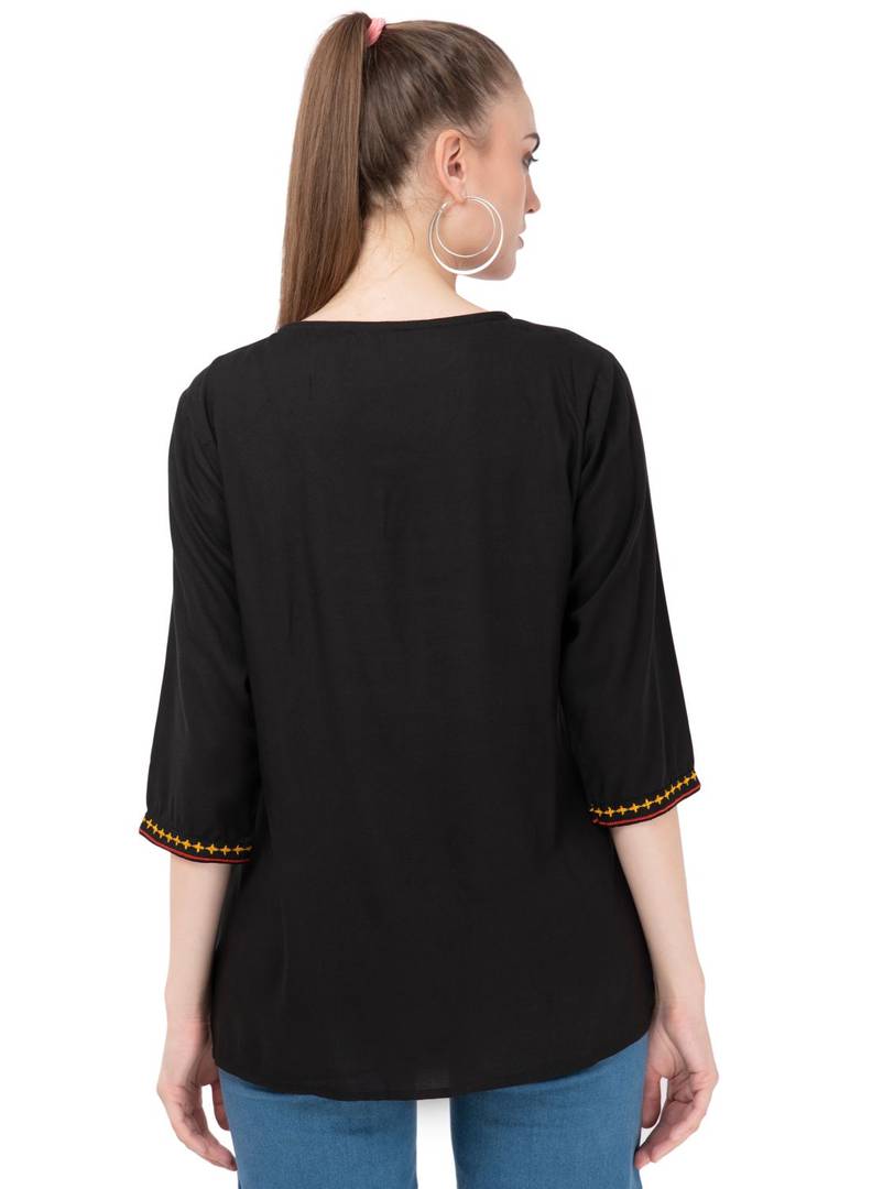 Rayon Black Embroidered Top