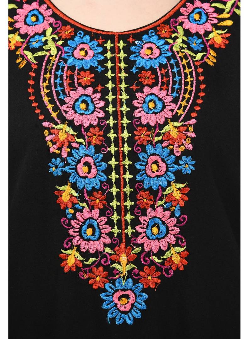 Rayon Black Embroidered Top