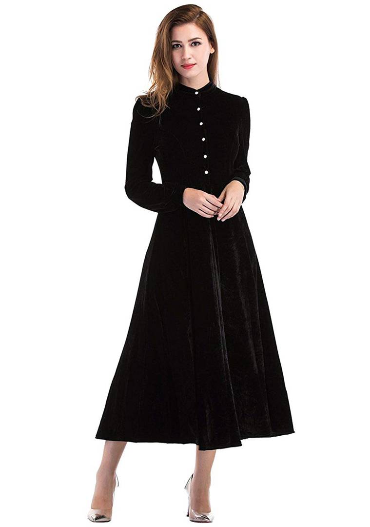 Black Buttoned Velvet Fit and Flare Dress Black Buttoned Velvet Fit and Flare Dress