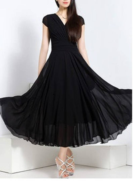 Black V-Neck Long Maxi Dress