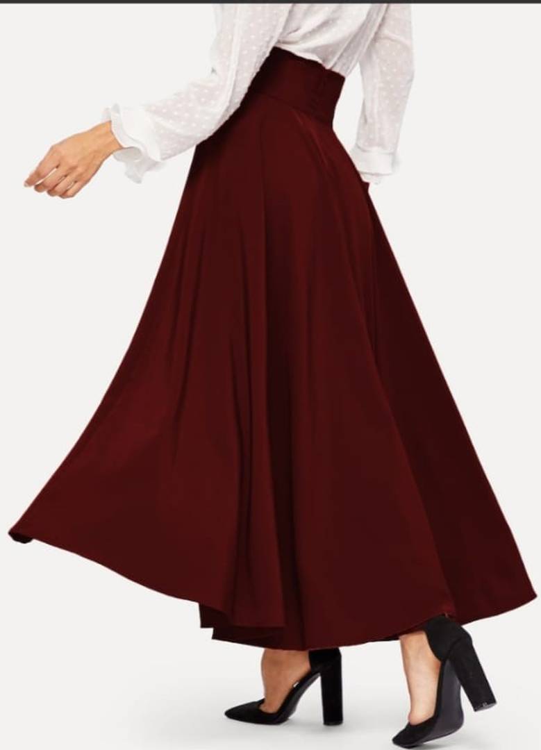 Maroon Solid Pleated Skirt