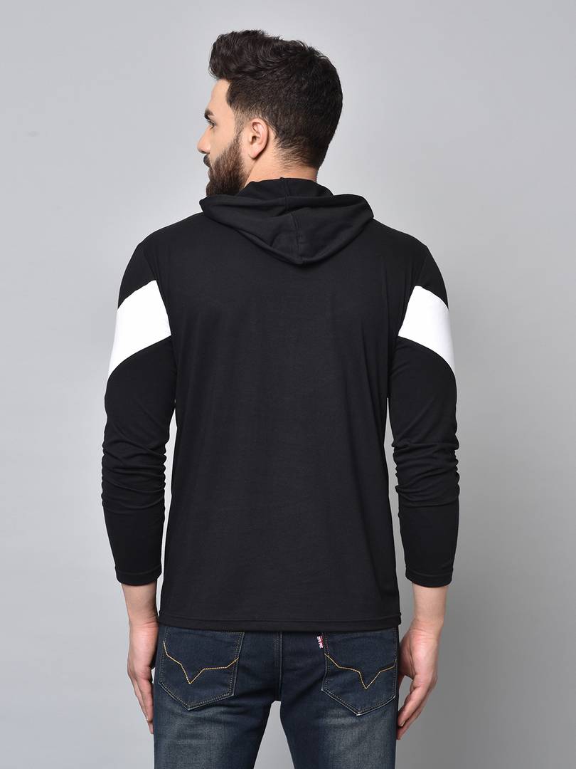 Men's Black Colourblocked Cotton Hooded Tees