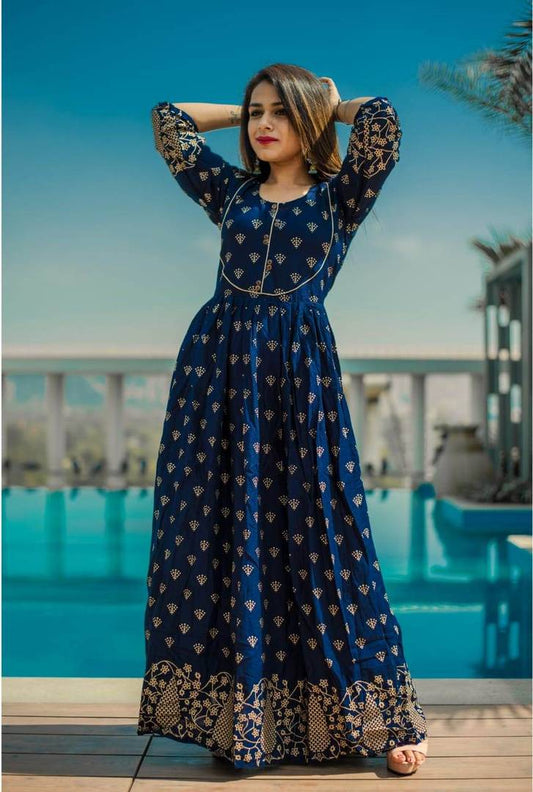 Rayon Floral Printed Anarkali Kurta