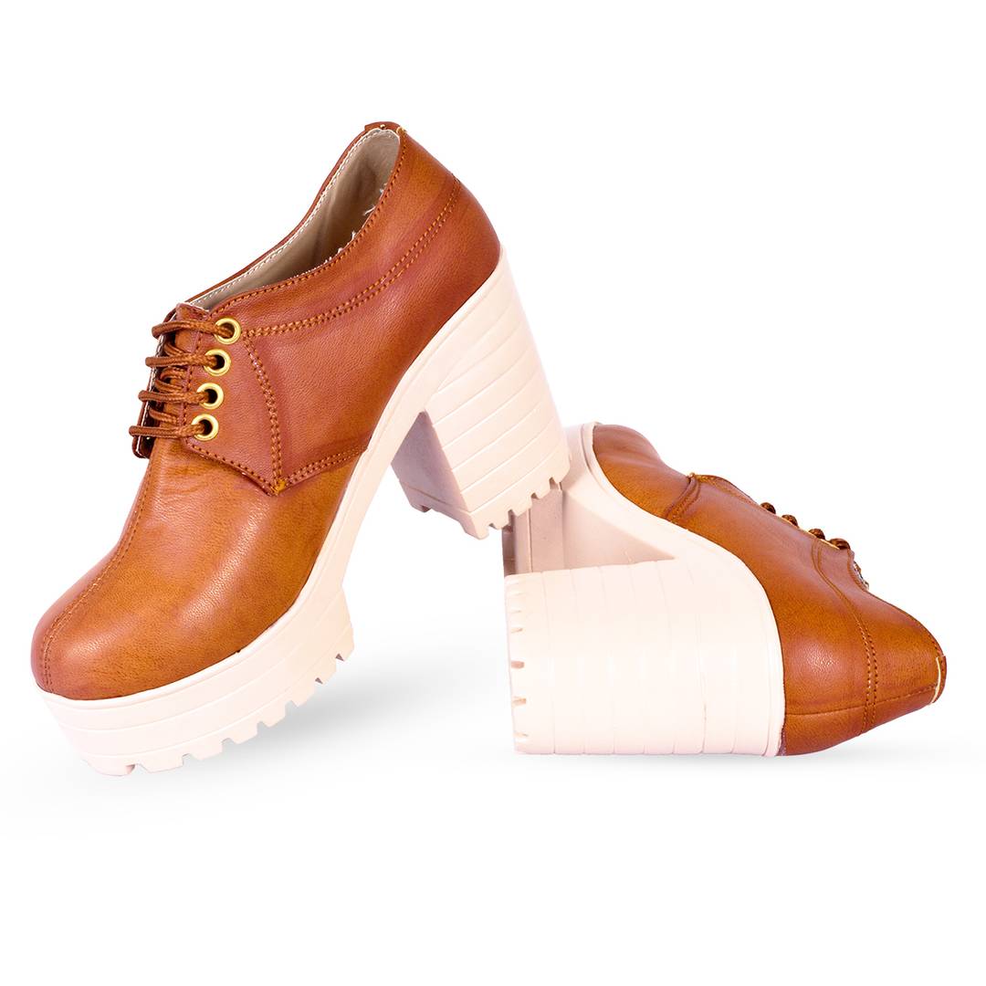 Tan Synthetic Solid Heeled Boots