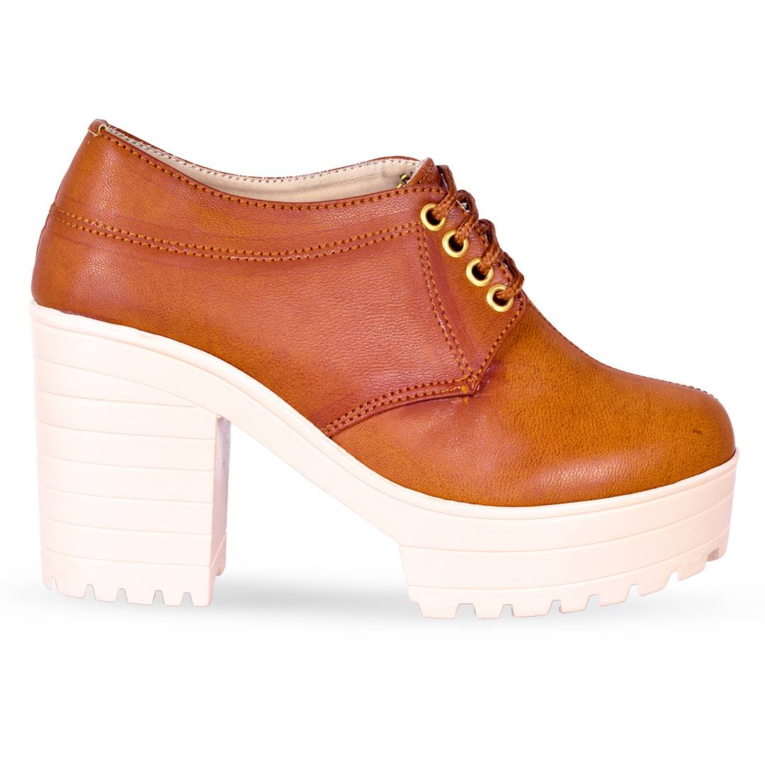 Tan Synthetic Solid Heeled Boots